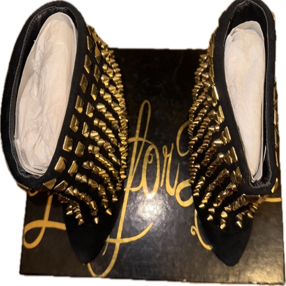Women’s Lust For Life Black Booties With Gold Studs - Picture 1 of 5